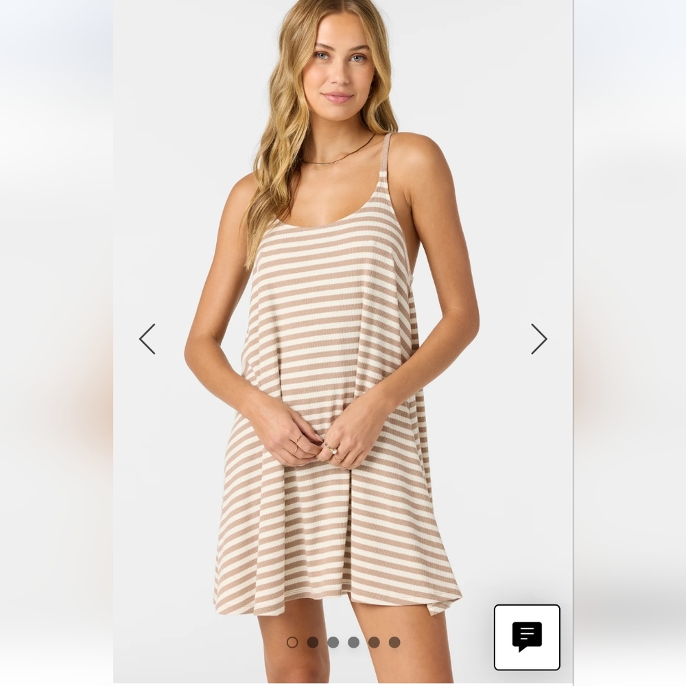 Everette Striped Tan and White Sleeveless Dress Oneill